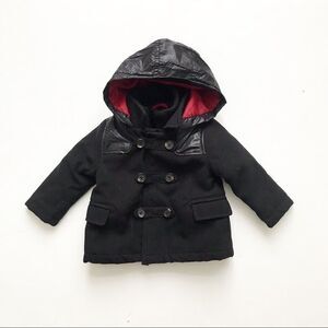 Zara black hooded jacket/light coat VGUC 6-9 month